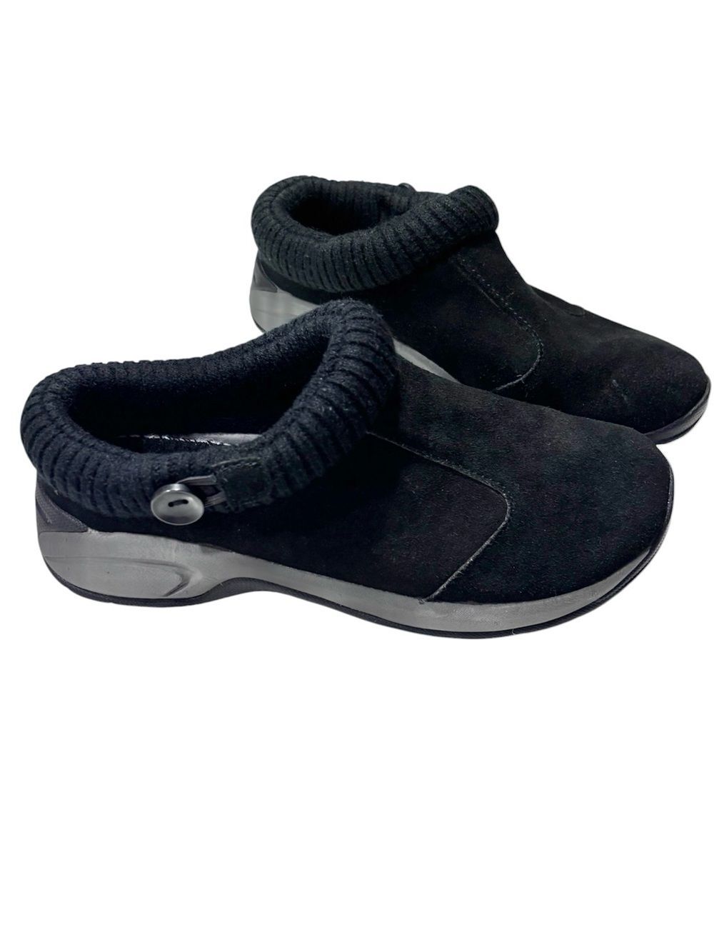 Bass Black Leather Suede Slip-On Clog Fleece insole Women's 6.5 M Mules non-slip